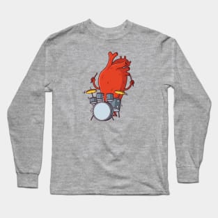 Heart Beats // Funny Cartoon Heart Drummer Long Sleeve T-Shirt